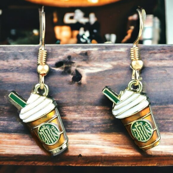 Handmade Jewelry - Coffee Cup Enamel Drop Earrings | Handmade